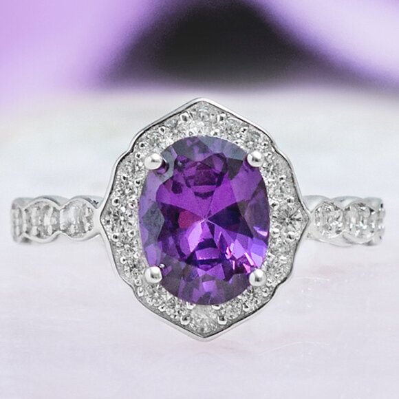 Purple Amethyst Gemstone ring, 925 Sterling Silver Charmed Aroma - Picture 1 of 9